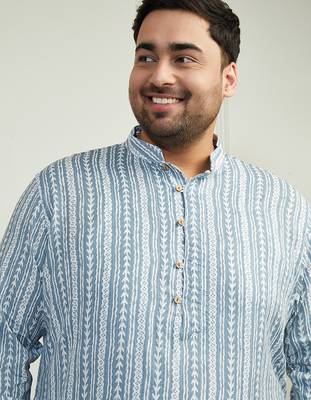 Men's grey and white cotton kurta pyjama set 3