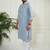 Men's grey and white cotton kurta pyjama set