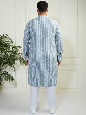 Men's grey and white cotton kurta pyjama set 5