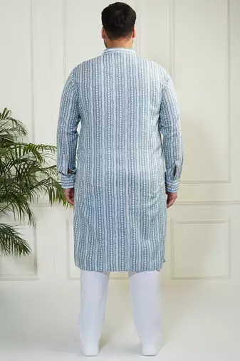 Men's grey and white cotton kurta pyjama set