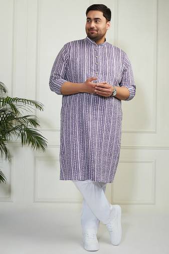 Men's purple and white cotton kurta pyjama set