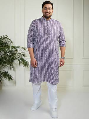 Men's purple and white cotton kurta pyjama set 2