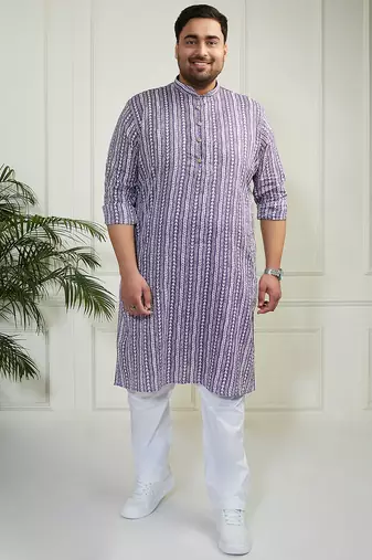 Men's purple and white cotton kurta pyjama set