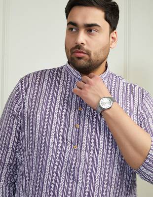 Men's purple and white cotton kurta pyjama set 3