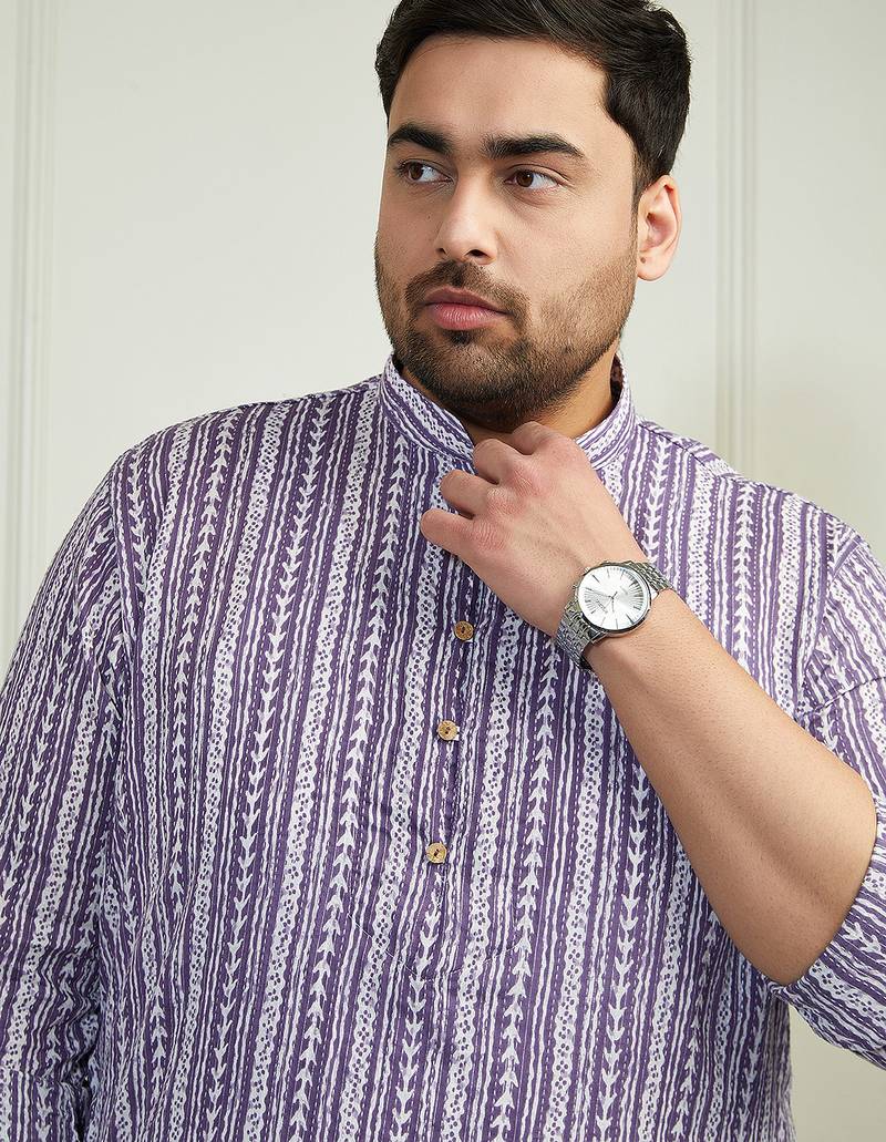 Men's purple and white cotton kurta pyjama set