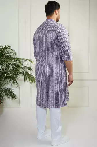 Men's purple and white cotton kurta pyjama set