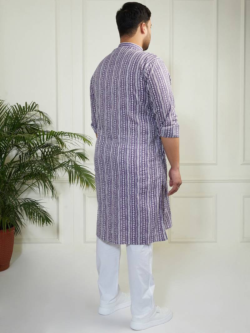 Men's purple and white cotton kurta pyjama set