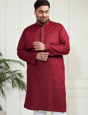 Men's maroon cotton blend kurta 1