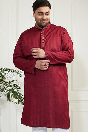 Men's maroon cotton blend kurta