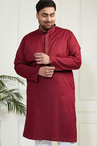 Men's maroon cotton blend kurta