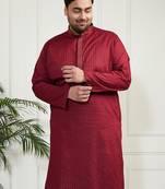 Men's maroon cotton blend kurta