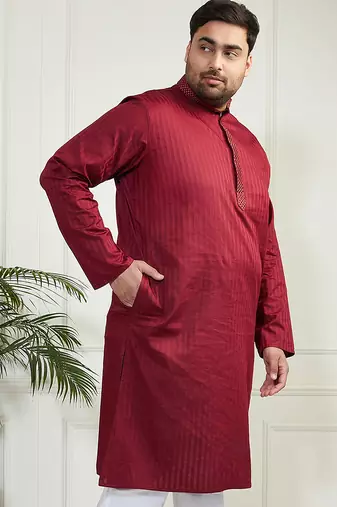 Men's maroon cotton blend kurta