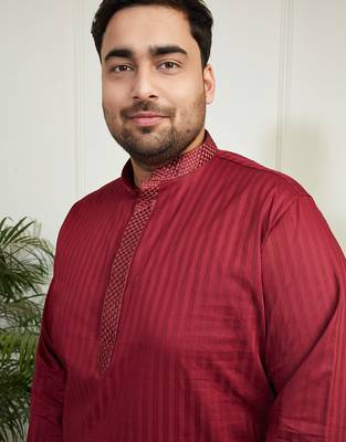 Men's maroon cotton blend kurta 3