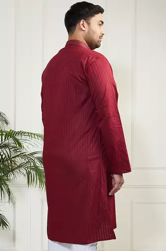 Men's maroon cotton blend kurta