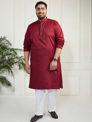 Men's maroon cotton blend kurta 5
