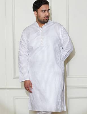 Men's white cotton blend kurta 1