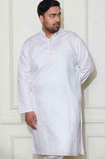 Men's white cotton blend kurta
