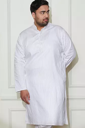 Men's white cotton blend kurta