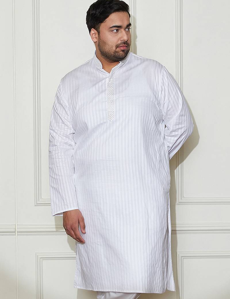 Men's white cotton blend kurta