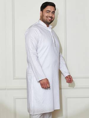 Men's white cotton blend kurta 2