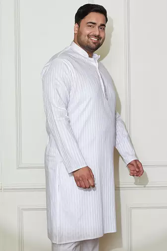 Men's white cotton blend kurta