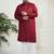 Men's maroon and white cotton blend kurta pyjama set