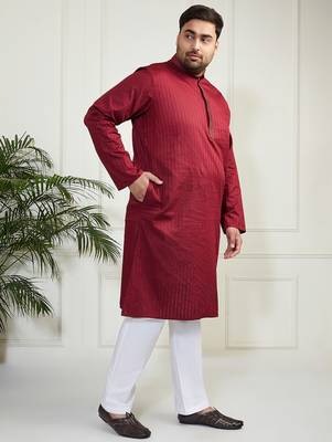 Men's maroon and white cotton blend kurta pyjama set 4