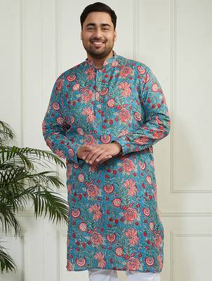 Men's aqua cotton kurta 1