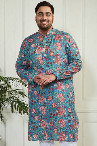 Men's aqua cotton kurta