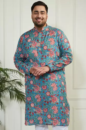 Men's aqua cotton kurta