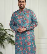 Men's aqua cotton kurta