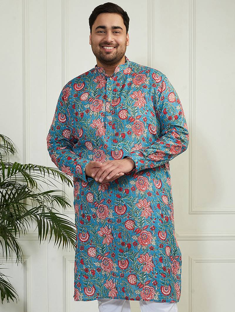 Men's aqua cotton kurta