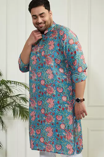 Men's aqua cotton kurta