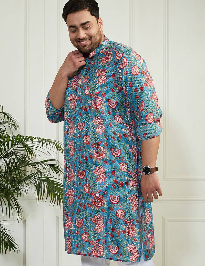 Men's aqua cotton kurta