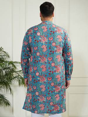 Men's aqua cotton kurta 4
