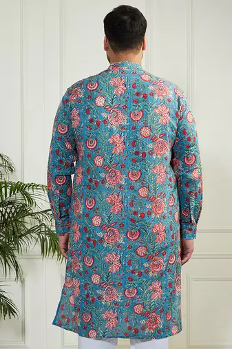 Men's aqua cotton kurta