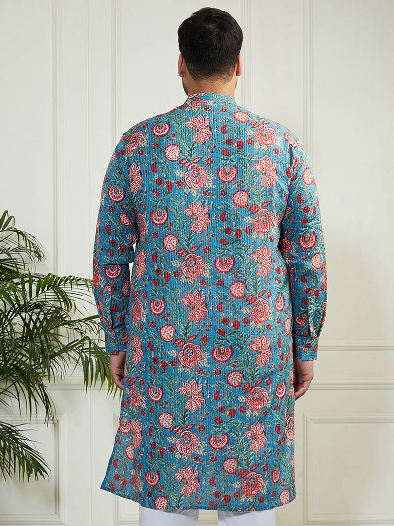 Men's aqua cotton kurta
