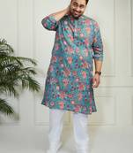 Men's aqua and white cotton kurta pyjama set