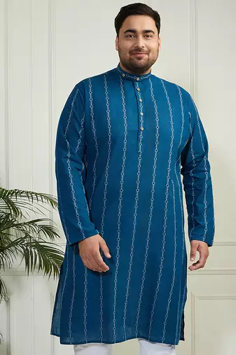 Men's indigo blue cotton kurta