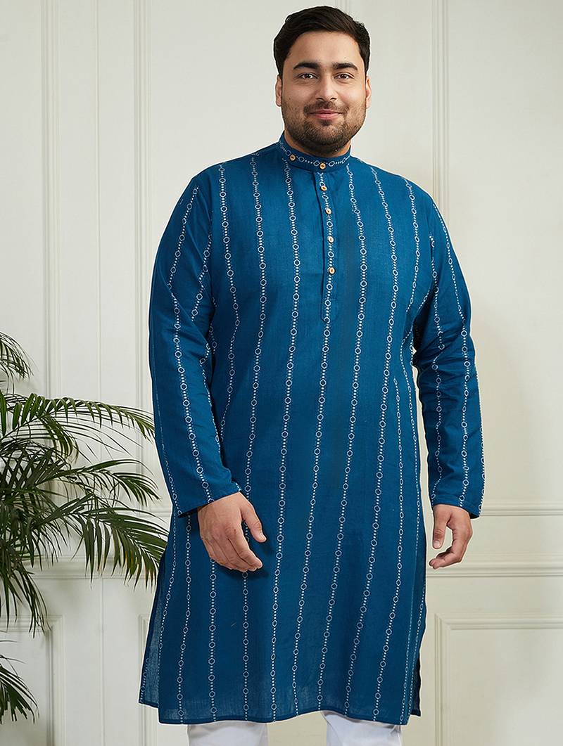 Men's indigo blue cotton kurta