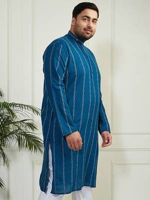 Men's indigo blue cotton kurta 2