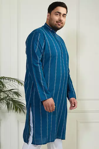 Men's indigo blue cotton kurta