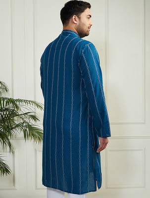 Men's indigo blue cotton kurta 4