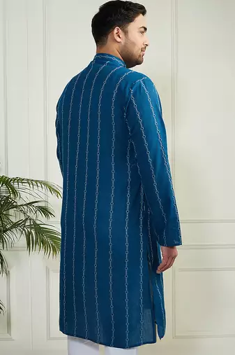 Men's indigo blue cotton kurta