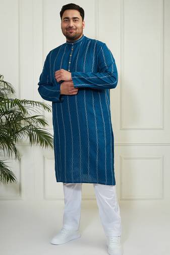 Men's indigo blue cotton kurta pyjama set