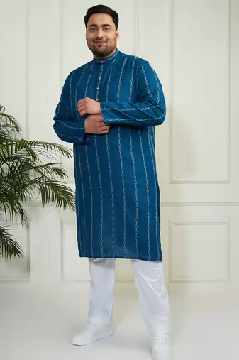Men's indigo blue cotton kurta pyjama set
