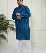 Men's indigo blue cotton kurta pyjama set