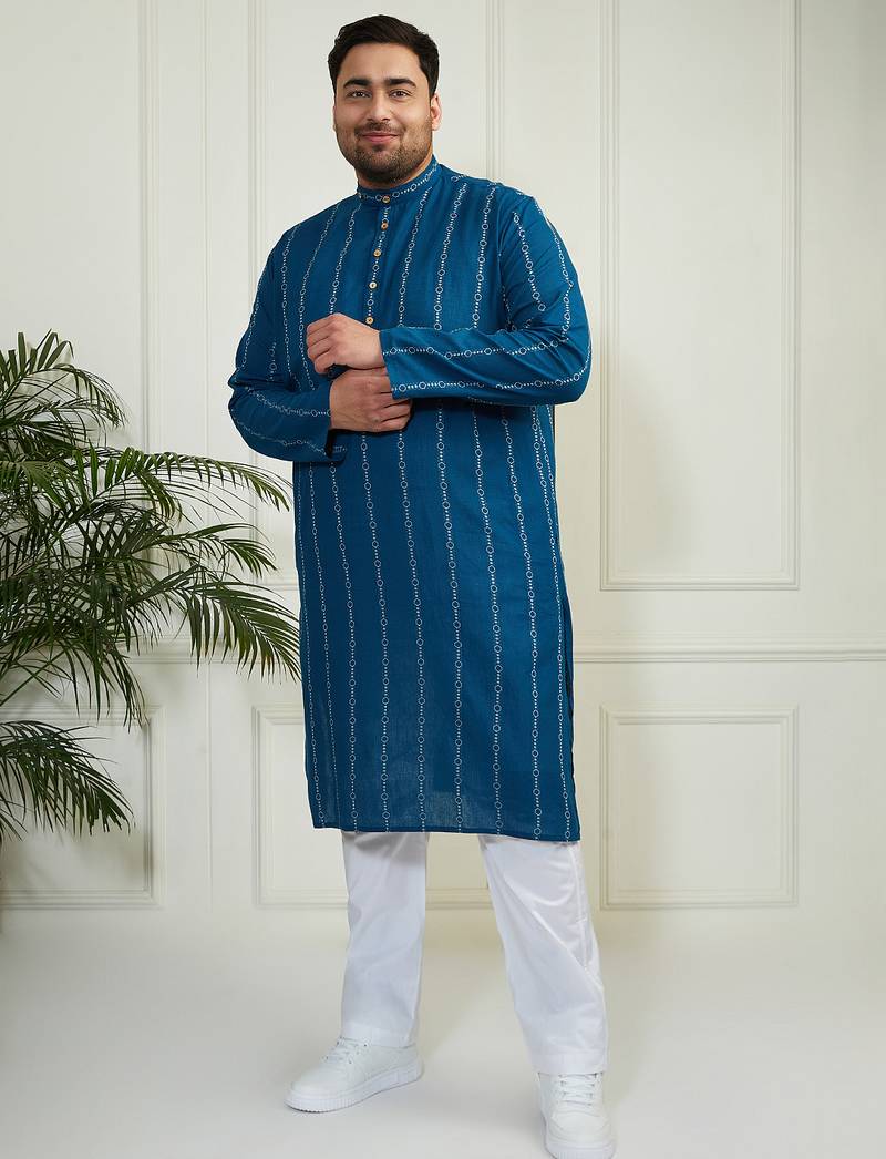 Men's indigo blue cotton kurta pyjama set
