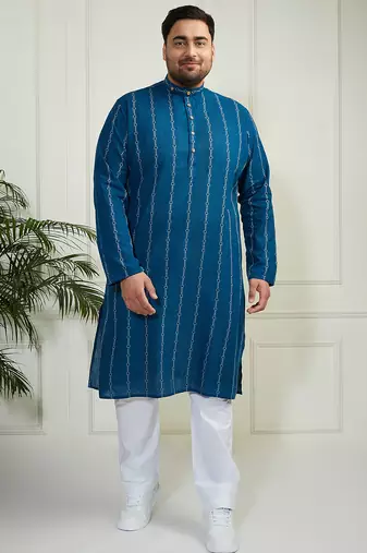 Men's indigo blue cotton kurta pyjama set
