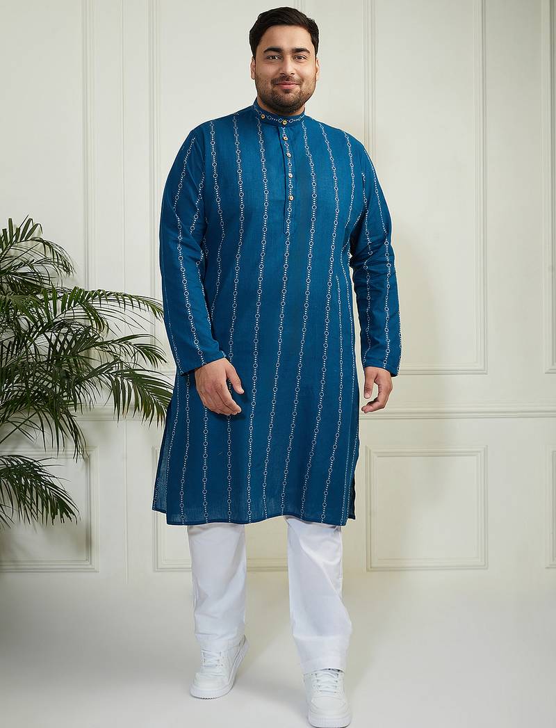 Men's indigo blue cotton kurta pyjama set
